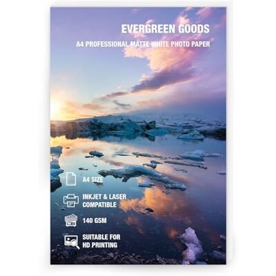 EVG Evergreen Goods Lot de 50 Feuilles de Papier Photo A4 Double Face 140 GSM - Publicité EVG Evergreen Goods Lot de 50 Feuilles de Papier Photo A4 Double Face 140 GSM - Publicité