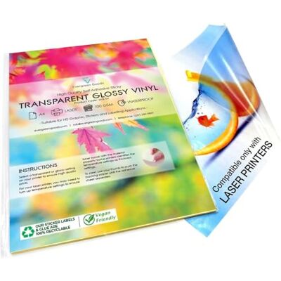 EVG Lot de 20 Feuilles Vinyle A4 Transparent Brillant Imperméable Autocollant - Publicité EVG Lot de 20 Feuilles Vinyle A4 Transparent Brillant Imperméable Autocollant - Publicité