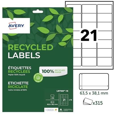 Avery Pochette de 315 étiquettes 100% recyclées autocollantes "MonTimbrenligne". Personnalisables et imprimables. Format 63,5 x 38,1mm. Impression laser et jet d'encre. (LR7160-15) - Publicité Avery Pochette de 315 étiquettes 100% recyclées autocollantes "MonTimbrenligne". Personnalisables et imprimables. Format 63,5 x 38,1mm. Impression laser et jet d'encre. (LR7160-15) - Publicité