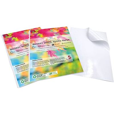 EVG Lot de 2 x 50 feuilles de papier photo autocollant blanc brillant A4 Haute résolution Étiquettes résistantes aux éclaboussures - Publicité EVG Lot de 2 x 50 feuilles de papier photo autocollant blanc brillant A4 Haute résolution Étiquettes résistantes aux éclaboussures - Publicité