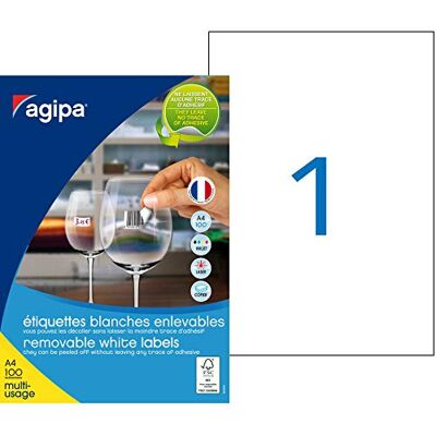Apli Agipa 128993 Lot de 100 Etiquettes enlevables 210 x 297 mm Blanc - Publicité Apli Agipa 128993 Lot de 100 Etiquettes enlevables 210 x 297 mm Blanc - Publicité