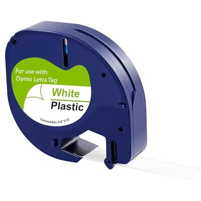 PHONILLICO Ruban Blanc pour étiqueteuse compatible Dymo LetraTag LT-100H / LT-100H Plus/LT-100T / LT-100T Plus / 2000 / XM/XR / QX50 Etiquette plastique Recharge 91201 12mm x 4m Noir sur Blanc ® - Publicité PHONILLICO Ruban Blanc pour étiqueteuse compatible Dymo LetraTag LT-100H / LT-100H Plus/LT-100T / LT-100T Plus / 2000 / XM/XR / QX50 Etiquette plastique Recharge 91201 12mm x 4m Noir sur Blanc ® - Publicité