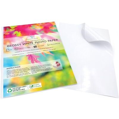 EVG Evergreen Goods A4 50 feuilles de papier autocollant brillant imprimable 100 gsm Résistant aux éclaboussures, jet d'encre et laser Feuilles autocollantes et étiquettes recyclables blanches - Publicité EVG Evergreen Goods A4 50 feuilles de papier autocollant brillant imprimable 100 gsm Résistant aux éclaboussures, jet d'encre et laser Feuilles autocollantes et étiquettes recyclables blanches - Publicité