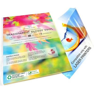 EVG Evergreen Goods A4 Imperméables Papier Autocollant en Vinyle 10 Feuilles Transparent, Brillant Imprimantes Laser Étiquettes Graphiques HD Pour Bricolage, Bureau Et Maison - Publicité EVG Evergreen Goods A4 Imperméables Papier Autocollant en Vinyle 10 Feuilles Transparent, Brillant Imprimantes Laser Étiquettes Graphiques HD Pour Bricolage, Bureau Et Maison - Publicité