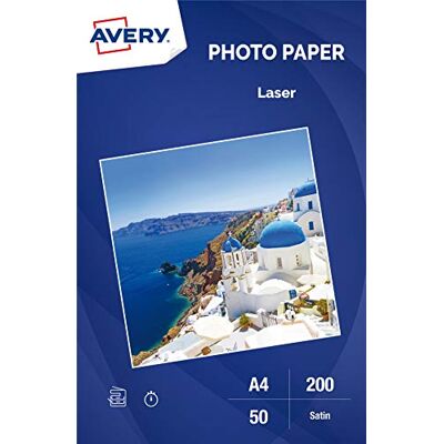 Avery Papier photo satiné pour imprimante laser, séchage instantané, 200 g/m², blanc, 50 feuilles, A4 C2898-50X - Publicité Avery Papier photo satiné pour imprimante laser, séchage instantané, 200 g/m², blanc, 50 feuilles, A4 C2898-50X - Publicité