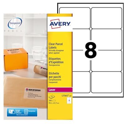 Avery L7565-25 200 Étiquettes laser 99,1 x 67,7 mm Transparent - Publicité Avery L7565-25 200 Étiquettes laser 99,1 x 67,7 mm Transparent - Publicité