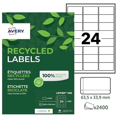 Avery 2400 Étiquettes Autocollantes Blanches Personnalisables 100% Recyclées Format 63,5 x 33,9 mm Impression Laser et Jet d'Encre - Publicité Avery 2400 Étiquettes Autocollantes Blanches Personnalisables 100% Recyclées Format 63,5 x 33,9 mm Impression Laser et Jet d'Encre - Publicité
