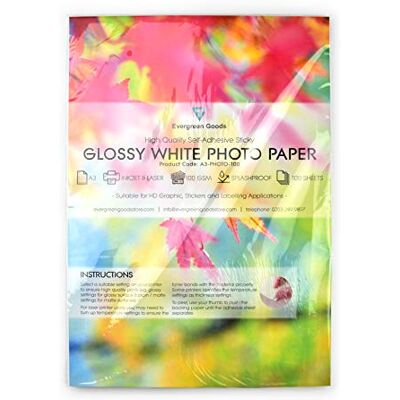 EVG Evergreen Goods Papier Autocollant A3 Blanc Brillant 100 Feuilles - Publicité EVG Evergreen Goods Papier Autocollant A3 Blanc Brillant 100 Feuilles - Publicité