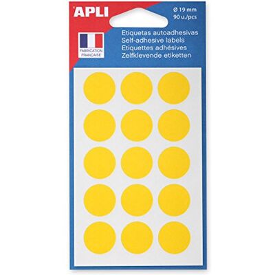 Apli 111963 Pochette de 90 pastilles de couleur jaune Ø 19 mm - Publicité Apli 111963 Pochette de 90 pastilles de couleur jaune Ø 19 mm - Publicité