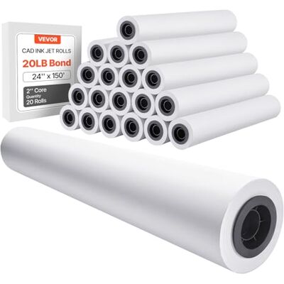VEVOR Rouleau de papier à dessin blanc, grand format, 609,6 mm x 45,7 m, lot de 20 rouleaux de papier pour traceur CAO, noyau 50,8 mm, pour plans d'ingénierie, cartes SIG, conceptions architecturales - Publicité VEVOR Rouleau de papier à dessin blanc, grand format, 609,6 mm x 45,7 m, lot de 20 rouleaux de papier pour traceur CAO, noyau 50,8 mm, pour plans d'ingénierie, cartes SIG, conceptions architecturales - Publicité