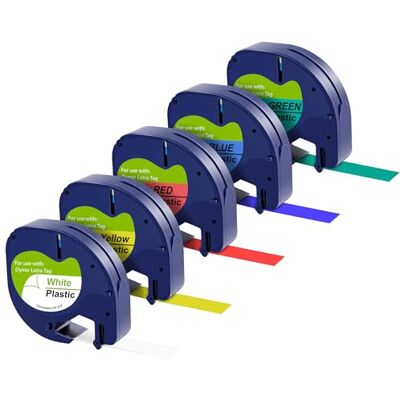 PHONILLICO Lot de 5 Rubans Blanc/Bleu/Jaune/Rouge/Vert pour étiqueteuse compatible Dymo LetraTag LT-100H/LT-100T/2000/XM/XR/QX50 Étiquette plastique Recharge 91201 91202 91203 91204 91205 12mm x 4m ® - Publicité PHONILLICO Lot de 5 Rubans Blanc/Bleu/Jaune/Rouge/Vert pour étiqueteuse compatible Dymo LetraTag LT-100H/LT-100T/2000/XM/XR/QX50 Étiquette plastique Recharge 91201 91202 91203 91204 91205 12mm x 4m ® - Publicité