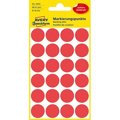 Avery pastilles, rouge, ø18mm 96 étiquettes - Publicité Avery pastilles, rouge, ø18mm 96 étiquettes - Publicité