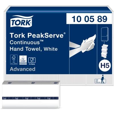 Tork PeakServe® Essuie-mains continus™ blancs H5, qualité advanced, comprimés, 12 x 270 feuilles, 100589 - Publicité Tork PeakServe® Essuie-mains continus™ blancs H5, qualité advanced, comprimés, 12 x 270 feuilles, 100589 - Publicité
