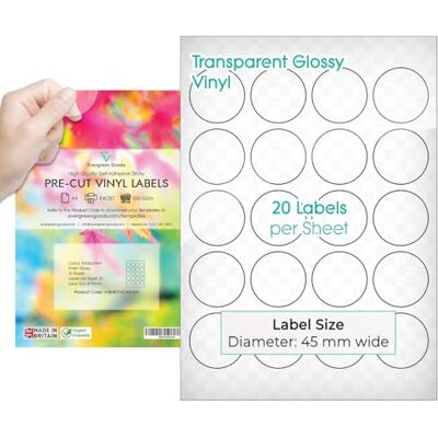 EVG Evergreen Goods 45 mm Vinyle Prédécoupées Étiquettes Lot de 10 Feuilles - Publicité EVG Evergreen Goods 45 mm Vinyle Prédécoupées Étiquettes Lot de 10 Feuilles - Publicité
