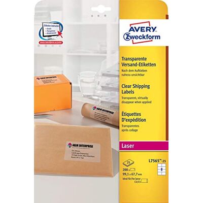 Avery Clear Address Label Laser L7565 Transparent addressing labels (Transparent, 99,1 x 67,7 mm, 25 sheets) - Publicité Avery Clear Address Label Laser L7565 Transparent addressing labels (Transparent, 99,1 x 67,7 mm, 25 sheets) - Publicité