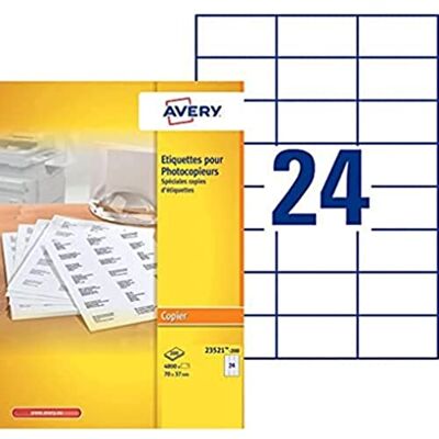 Étiquettes de Copie Avery 23521-200 - Rectangulaires Blanches 70x37mm - Publicité Étiquettes de Copie Avery 23521-200 - Rectangulaires Blanches 70x37mm - Publicité