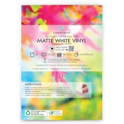 EVG Evergreen Goods Lot de 50 A3 Blanc Mat Imperméable Autocollant en Vinyle - Publicité EVG Evergreen Goods Lot de 50 A3 Blanc Mat Imperméable Autocollant en Vinyle - Publicité