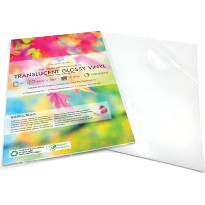 EVG Evergreen Goods Ltd 10 feuilles d'autocollants A4 en vinyle semi-transparent finition brillante à faible opacité Papier d'impression translucide et imperméable pour imprimantes jet d'encre et laser - Publicité EVG Evergreen Goods Ltd 10 feuilles d'autocollants A4 en vinyle semi-transparent finition brillante à faible opacité Papier d'impression translucide et imperméable pour imprimantes jet d'encre et laser - Publicité