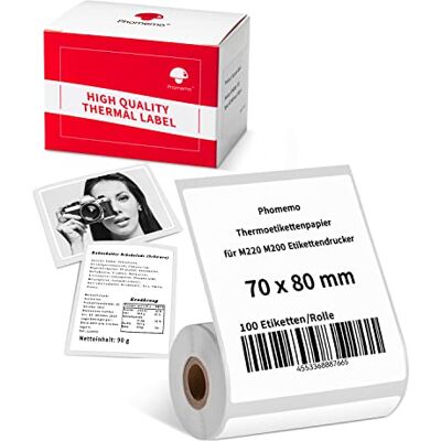 Phomemo Papier d'étiquettes thermique pour imprimante d'étiquettes M220 M250 M221 M421 Étiquettes multifonctionnelles pour bureau, entrepôt, étiquette d'adresse,70x80mm,100 étiquettes/rouleau - Publicité Phomemo Papier d'étiquettes thermique pour imprimante d'étiquettes M220 M250 M221 M421 Étiquettes multifonctionnelles pour bureau, entrepôt, étiquette d'adresse,70x80mm,100 étiquettes/rouleau - Publicité