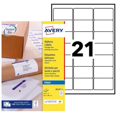 Étiquettes d'adresse blanches Avery - 315 sur 15 feuilles - Imprimante jet d'encre - Publicité Étiquettes d'adresse blanches Avery - 315 sur 15 feuilles - Imprimante jet d'encre - Publicité