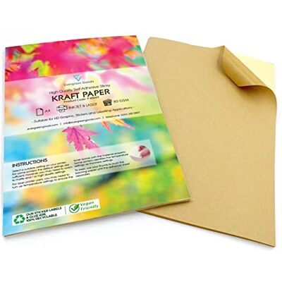 EVG Evergreen Goods 50 Feuilles De Papier Autocollant Kraft Mat A4 Etiquettes Autocollante Collantes Pour Imprimantes à Jet D'encre Et Laser Feuille Autocollante Pour Des Tirages Haute Résolution - Publicité EVG Evergreen Goods 50 Feuilles De Papier Autocollant Kraft Mat A4 Etiquettes Autocollante Collantes Pour Imprimantes à Jet D'encre Et Laser Feuille Autocollante Pour Des Tirages Haute Résolution - Publicité