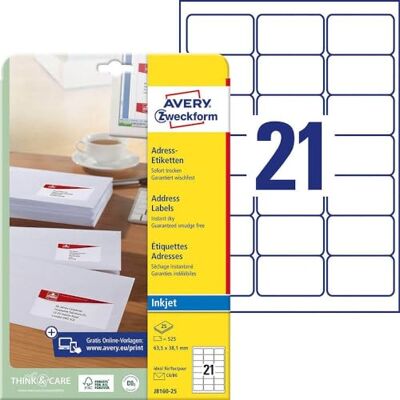 Avery J8160-25 étiquette à Imprimer Blanc - Publicité Avery J8160-25 étiquette à Imprimer Blanc - Publicité