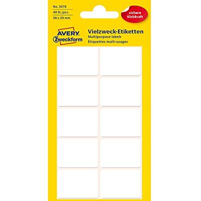 Avery 3078 Mini d'organisation Étiquettes (40 pièces, 38 x 29 mm) 5 feuilles Blanc - Publicité Avery 3078 Mini d'organisation Étiquettes (40 pièces, 38 x 29 mm) 5 feuilles Blanc - Publicité