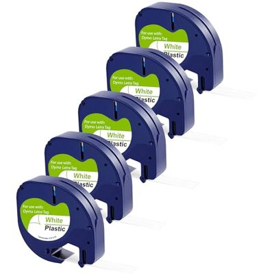 PHONILLICO Lot de 5 Rubans Blanc pour étiqueteuse compatible Dymo LetraTag LT-100H / LT-100H Plus/LT-100T /LT-100T Plus/2000/XM/XR/QX50 Étiquette plastique Recharge 91201 12mm x 4m Noir sur Blanc ® - Publicité PHONILLICO Lot de 5 Rubans Blanc pour étiqueteuse compatible Dymo LetraTag LT-100H / LT-100H Plus/LT-100T /LT-100T Plus/2000/XM/XR/QX50 Étiquette plastique Recharge 91201 12mm x 4m Noir sur Blanc ® - Publicité