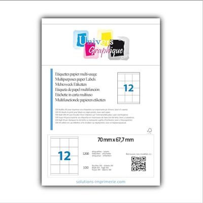 UNIVERS GRAPHIQUE 1200 Étiquettes 70 x 67.7 mm = 100 feuilles de 12 Étiquettes blanche adhésive personnalisable 7 x 6.7 cm pour imprimante jet d'encre laser étiquette compatible code herma 4617 apli 1190 agipa 118997 - Publicité UNIVERS GRAPHIQUE 1200 Étiquettes 70 x 67.7 mm = 100 feuilles de 12 Étiquettes blanche adhésive personnalisable 7 x 6.7 cm pour imprimante jet d'encre laser étiquette compatible code herma 4617 apli 1190 agipa 118997 - Publicité