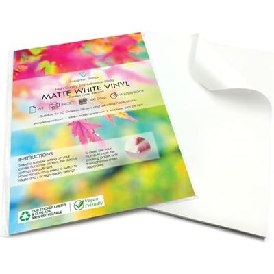 EVG Evergreen Goods A4 Blanc Mat Imperméables Étiquettes Vinyle 100 Feuilles - Publicité EVG Evergreen Goods A4 Blanc Mat Imperméables Étiquettes Vinyle 100 Feuilles - Publicité