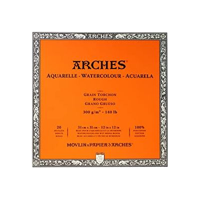 Arches Aquarelle Bloc 20 feuilles 31x31 collé 4 côtés 300g/m² grain torchon, blanc naturel, 4 bords francs - Publicité Arches Aquarelle Bloc 20 feuilles 31x31 collé 4 côtés 300g/m² grain torchon, blanc naturel, 4 bords francs - Publicité