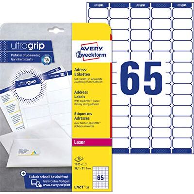 Avery L7651-25 Mini Labels, 38.1 x 1 x 21.2 mm, 25 Sheets - Publicité Avery L7651-25 Mini Labels, 38.1 x 1 x 21.2 mm, 25 Sheets - Publicité