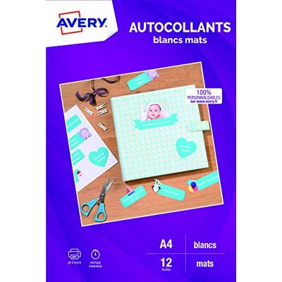 Avery 12 Étiquettes Autocollantes Personnalisables Format 289,1 x 199,6 mm Compatible Machine de Découpe Impression Jet d’Encre - Publicité Avery 12 Étiquettes Autocollantes Personnalisables Format 289,1 x 199,6 mm Compatible Machine de Découpe Impression Jet d’Encre - Publicité