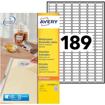 Avery 4275 Étiquettes Amovibles Blanches Personnalisables Format 25,4 x 10mm Impression Laser et Jet d'Encre - Publicité Avery 4275 Étiquettes Amovibles Blanches Personnalisables Format 25,4 x 10mm Impression Laser et Jet d'Encre - Publicité