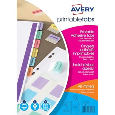 Avery 5412501 Sachet de 96 Onglets Autocollants de Couleurs Assorties Personnalisables et imprimables, Format 32 x 13 mm, Impression laser/jet d'encre - Publicité Avery 5412501 Sachet de 96 Onglets Autocollants de Couleurs Assorties Personnalisables et imprimables, Format 32 x 13 mm, Impression laser/jet d'encre - Publicité