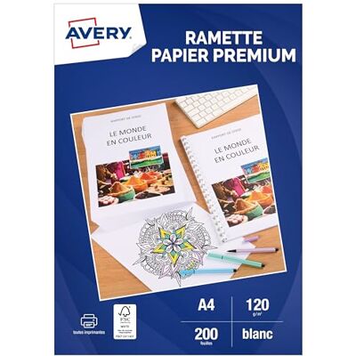 Avery Ramette de 200 Feuilles Blanches premium - Publicité Avery Ramette de 200 Feuilles Blanches premium - Publicité