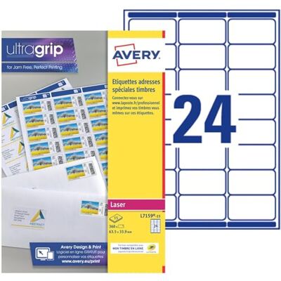 Avery 360 Étiquettes Adresse Autocollantes Blanches Personnalisables Sans Bourrage Format 63,5 x 33,9 mm Impression Laser - Publicité Avery 360 Étiquettes Adresse Autocollantes Blanches Personnalisables Sans Bourrage Format 63,5 x 33,9 mm Impression Laser - Publicité
