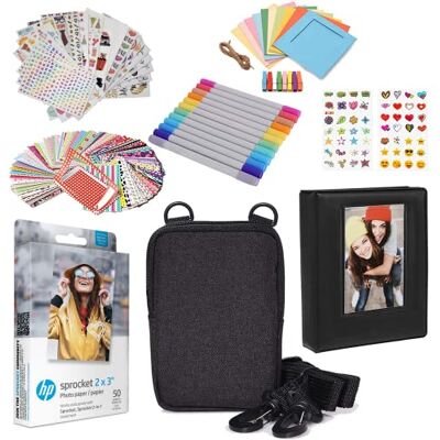 HP Lot de 50 Feuilles de Papier Photo de qualité supérieure 5,1 x 7,6 cm avec Album Photo, étui, Autocollants, marqueurs - Publicité HP Lot de 50 Feuilles de Papier Photo de qualité supérieure 5,1 x 7,6 cm avec Album Photo, étui, Autocollants, marqueurs - Publicité