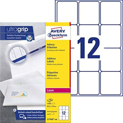Avery l 7164–100, d'étiquettes 63,5 x 72 mm, 100 feuilles/1200 étiquettes blanc - Publicité Avery l 7164–100, d'étiquettes 63,5 x 72 mm, 100 feuilles/1200 étiquettes blanc - Publicité
