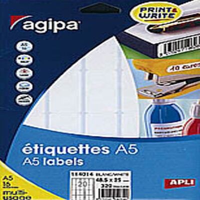 AGIPA Pochette de 320 étiquettes standard blanches A5 Format 48,5 x 25 mm - Publicité AGIPA Pochette de 320 étiquettes standard blanches A5 Format 48,5 x 25 mm - Publicité