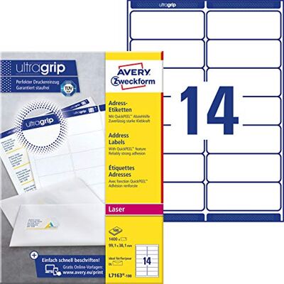 Avery J7163-100 Paquet de 100 feuilles d'étiquettes à adresses pour enveloppes 99,1 x 33,9 mm (Import Allemagne) - Publicité Avery J7163-100 Paquet de 100 feuilles d'étiquettes à adresses pour enveloppes 99,1 x 33,9 mm (Import Allemagne) - Publicité