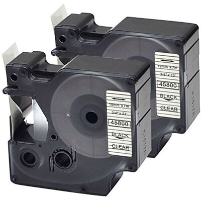 PRESTIGE CARTRIDGE 45800 / S0720820 Lot de 2 Rubans cassettes pour Dymo imprimante d'étiquette 19 mm x 7 m Noir sur Transparent - Publicité PRESTIGE CARTRIDGE 45800 / S0720820 Lot de 2 Rubans cassettes pour Dymo imprimante d'étiquette 19 mm x 7 m Noir sur Transparent - Publicité