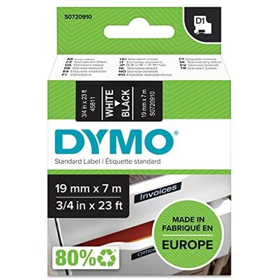 Dymo D1 étiquettes autocollantes authentiques rouleau de 19 mm x 7 m impression en blanc sur fond noir autocollantes pour étiqueteuses LabelManager - Publicité Dymo D1 étiquettes autocollantes authentiques rouleau de 19 mm x 7 m impression en blanc sur fond noir autocollantes pour étiqueteuses LabelManager - Publicité