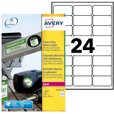 Avery Etiquettes ultra-résistantes blanches laser, 63,5 x 33,9 mm - Publicité Avery Etiquettes ultra-résistantes blanches laser, 63,5 x 33,9 mm - Publicité