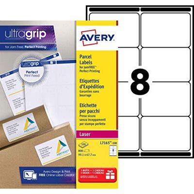 Avery Étiquettes Autocollantes Blanches, 800 Pièces, L7165-100, 99,1 x 67,7 mm, Papier A4, Feuille A4, Pour Imprimantes Laser, Anti-Bourrage, FSC Certifiées, Pour adressage et expédition - Publicité Avery Étiquettes Autocollantes Blanches, 800 Pièces, L7165-100, 99,1 x 67,7 mm, Papier A4, Feuille A4, Pour Imprimantes Laser, Anti-Bourrage, FSC Certifiées, Pour adressage et expédition - Publicité