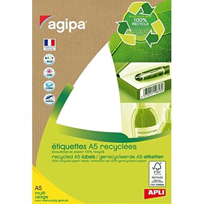 Agipa Lot de 10 Etuis A5 (14F) de 420 étiquettes multi-usage RECYCLEES 19 x 38 mm Blanc - Publicité Agipa Lot de 10 Etuis A5 (14F) de 420 étiquettes multi-usage RECYCLEES 19 x 38 mm Blanc - Publicité
