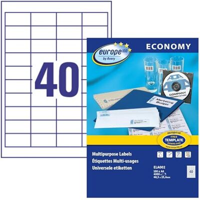 europe 100 Étiquettes Multi-Usages Autocollantes Blanches 48,5 x 25,4 mm 4000 Pièces Impression Laser, Jet d'Encre et Copieur - Publicité europe 100 Étiquettes Multi-Usages Autocollantes Blanches 48,5 x 25,4 mm 4000 Pièces Impression Laser, Jet d'Encre et Copieur - Publicité