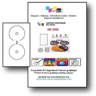 UNIVERS GRAPHIQUE 20 étiquettes autocollant POUR CD DVD MAXI COUVRANT Ø 117mm Impression Laser et jet d'encre - Publicité UNIVERS GRAPHIQUE 20 étiquettes autocollant POUR CD DVD MAXI COUVRANT Ø 117mm Impression Laser et jet d'encre - Publicité