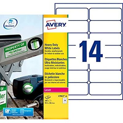 Avery 280 Étiquettes Ultra-Resistantes Personnalisables Polyester Format 99,1 x 38,1mm Impression Laser - Publicité Avery 280 Étiquettes Ultra-Resistantes Personnalisables Polyester Format 99,1 x 38,1mm Impression Laser - Publicité