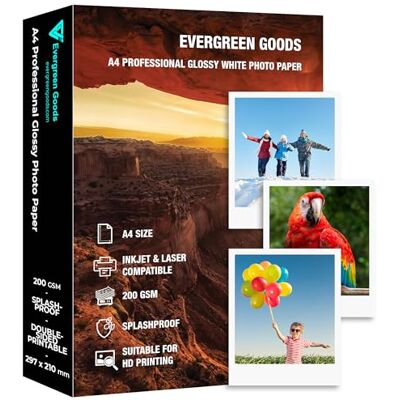 EVG Lot de 100 Feuilles de Papier Photo A4 Brillant Recto-Verso 200 g/m² - Publicité EVG Lot de 100 Feuilles de Papier Photo A4 Brillant Recto-Verso 200 g/m² - Publicité